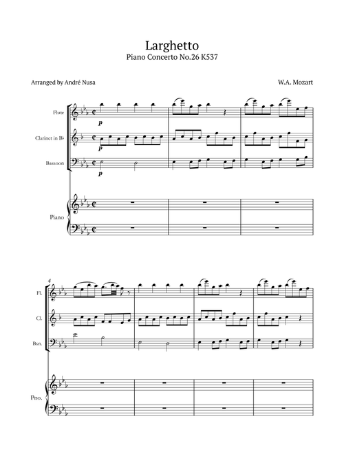 Piano Concerto No.26 Larghetto (Arr. André Nusa) - WA Mozart (Small Ensemble)