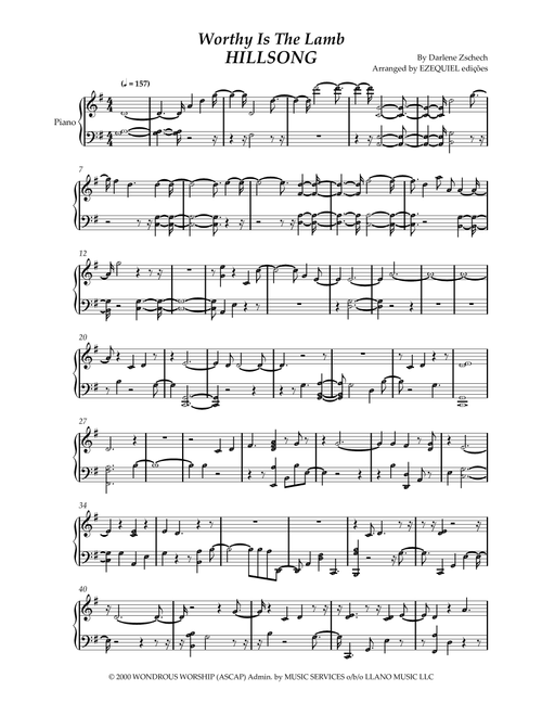 Worthy Is The Lamb (Arr. BY EZEQUIEL EDIÇÕES) - Hillsong Worship (Easy Piano)