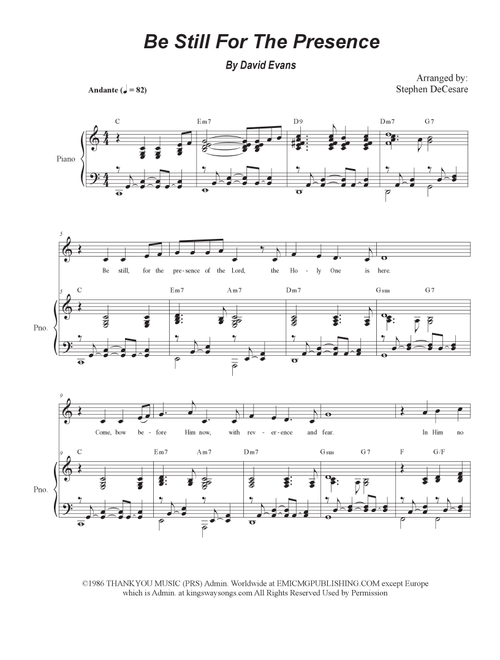 Be Still For The Presence (Arr. Stephen DeCesare) - David Evans (Piano Vocal)