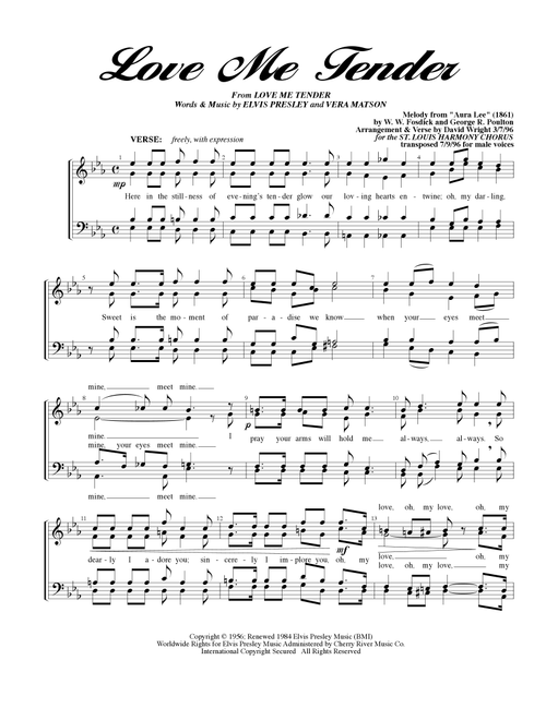 Love Me Tender (Arr. David Wright) - Elvis Presley (Small Ensemble)