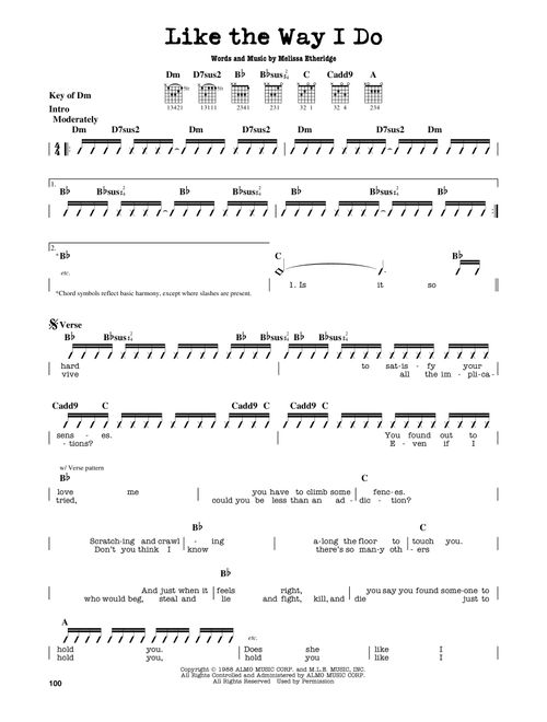 Like The Way I Do - Melissa Etheridge (Guitar Lead Sheet)