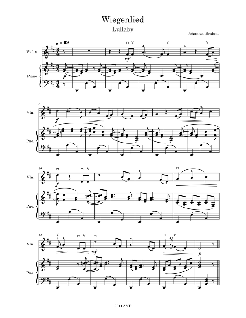 Wiegenlied op. 49 no. 4 (Lullaby) – Johannes Brahms Sheet