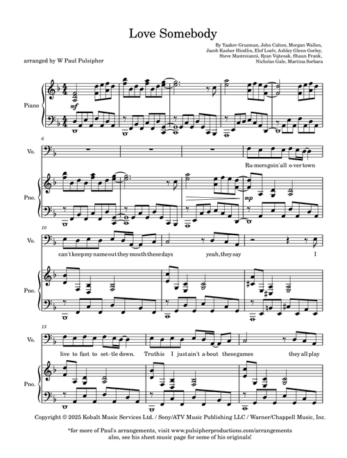Love Somebody (Arr. W Paul Pulsipher) - Morgan Wallen (Piano Vocal)