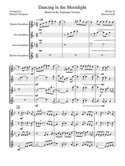 Dancing in the Moonlight - Saxophone Quartet