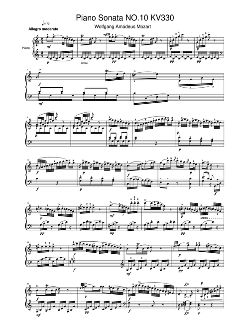 Piano Sonata NO.10 KV330 (Arr. Wolfgang Amadeus Mozart) (Piano Solo)