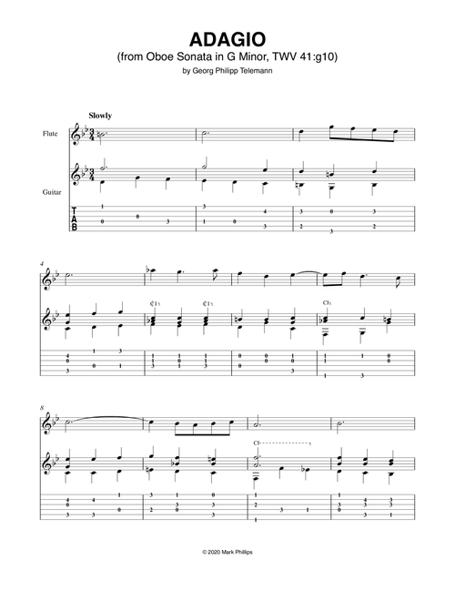 Adagio (from Oboe Sonata in G Minor, TWV 41:g10) (Arr. Mark Phillips) - Georg Philipp Telemann (Instrumental Duet)