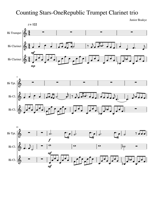 Counting Stars- One Republic Arranged by Junior Boakye||Trumpet Clarinet Trio