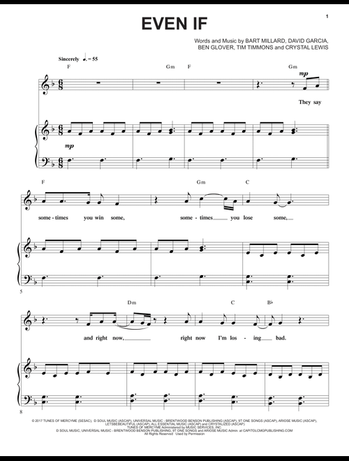 Even If - MercyMe (Piano-Vocal-Guitar)