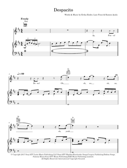 Despacito - Daddy Yankee, Luis Fonsi, Luis Fonsi & Daddy Yankee feat. Justin Bieber (Piano-Vocal-Guitar (Piano Accompaniment))
