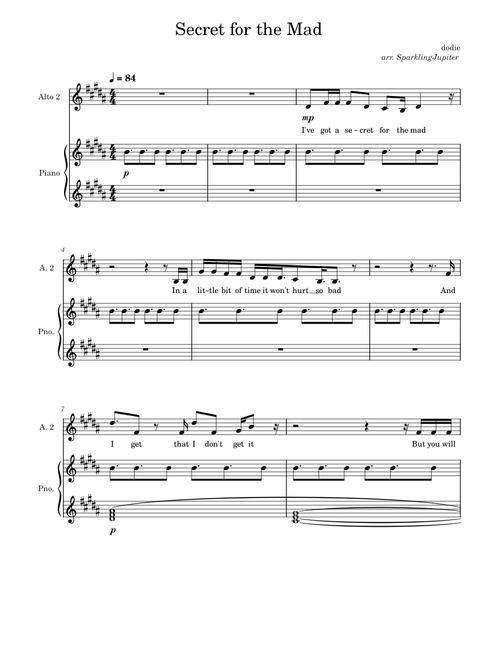 Secret for the mad – dodie Secret for the Mad - solo voice and piano