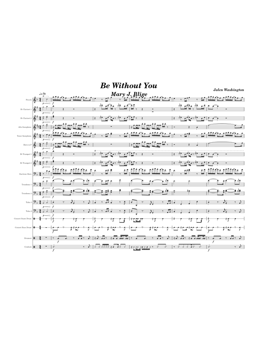 Be Without You Sheet Music for Trombone, Tuba, Flute piccolo, Clarinet ...
