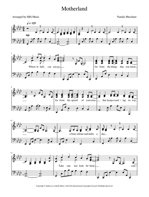 Motherland (Arr. SRS Music) - Natalie Merchant (Piano Solo)