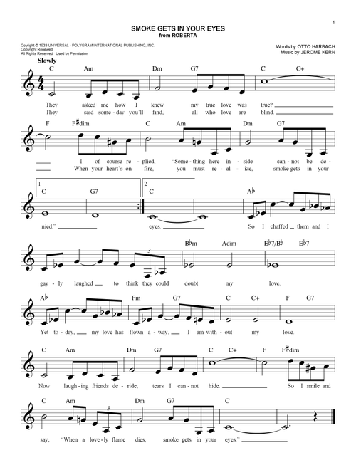 Smoke Gets In Your Eyes - The Platters (Easy Lead Sheet - Fake Book)