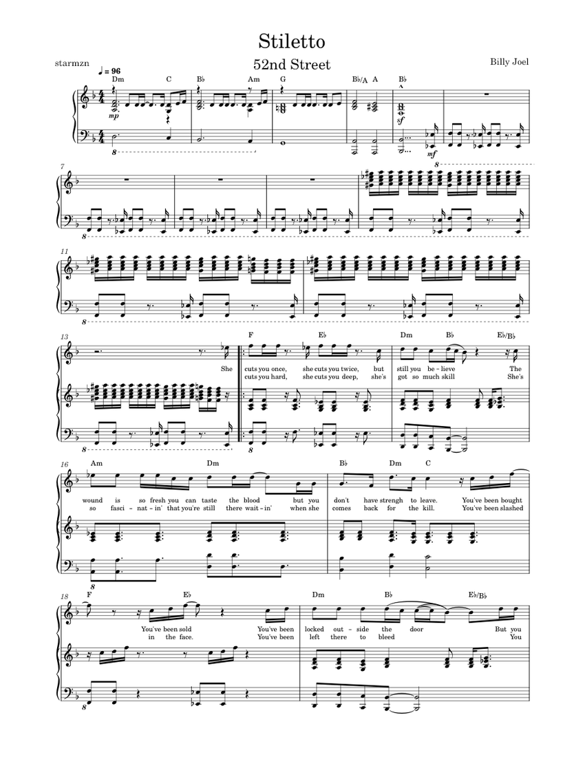 Stiletto – Billy Joel Sheet Music with Chords for Piano