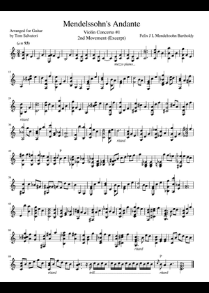 Violin Concerto – Felix Mendelssohn Sheet Music for Guitar