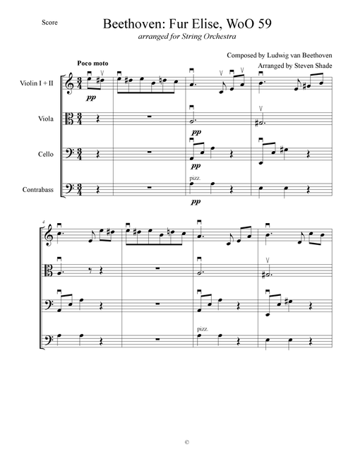 "Fur Elise," arranged for String Orchestra (Arr. Steven Shade) - Ludwig van Beethoven (String Quartet)