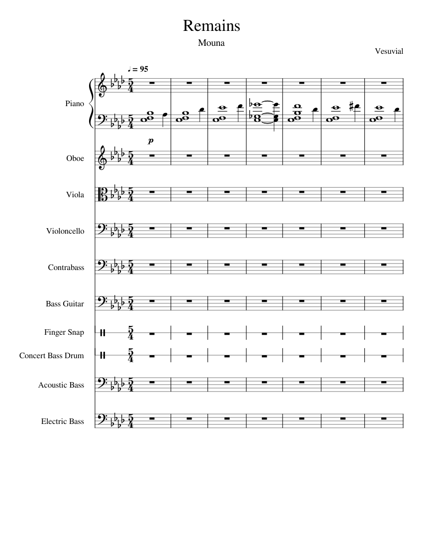 Remains Notes Remains Sheet Music for Piano, Oboe, Contrabass, Viola & more ...