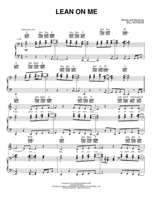 Lean on Me - Bill Withers (Piano-Vocal-Guitar)