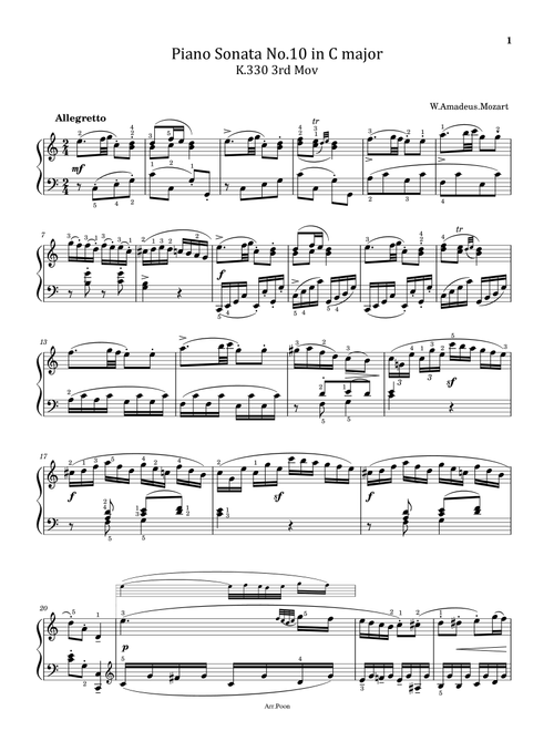 Mozart - Piano Sonata No.10 in C major, K.330/300h - 3rd Mov - Original With Fingered (Arr. poon) - Wolfgang Amadeus Mozart (Piano Solo)
