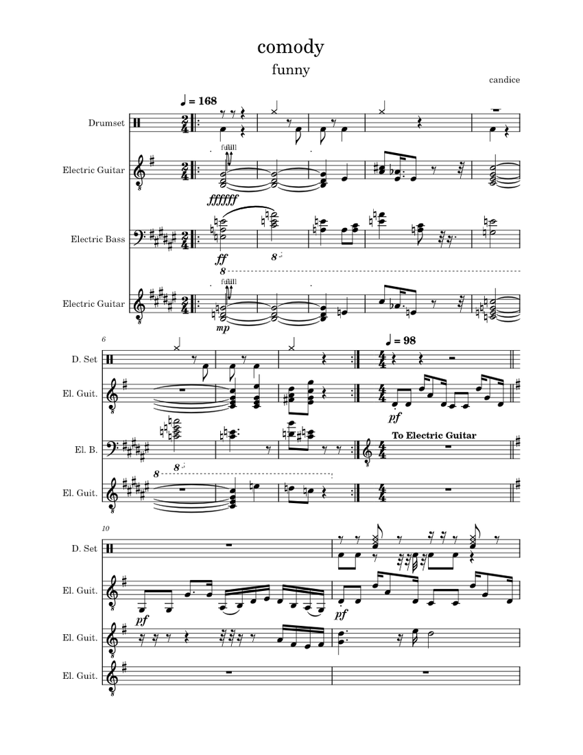 comody unfinished1 Sheet music for Guitar, Bass guitar, Drum group ...