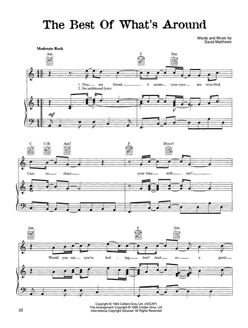 The Best Of What's Around - Dave Matthews Band (Piano-Vocal-Guitar)
