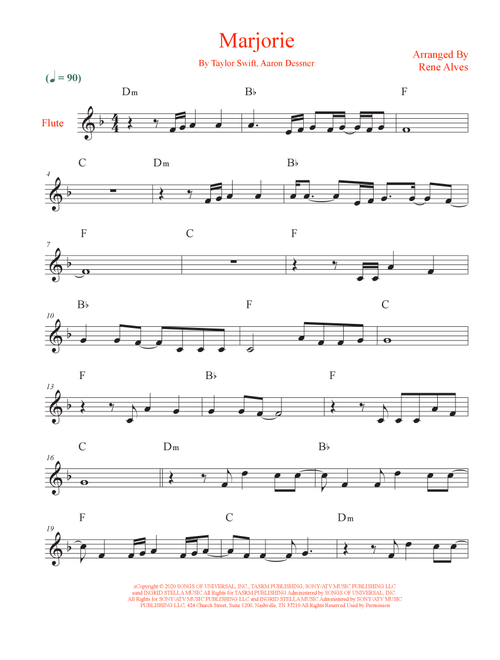 Marjorie (Arr. Rene Alves) - Taylor Swift (Flute Solo)