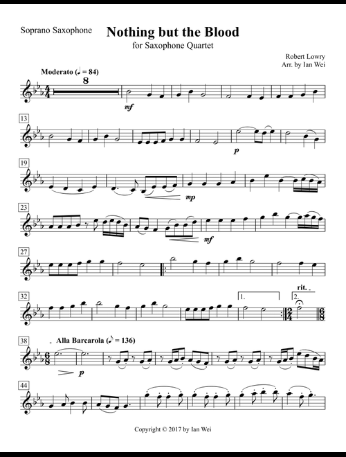 Nothing but the Blood for Saxophone Quartet (Arr. Ian Wei) - Robert Lowry (Woodwind Ensemble)