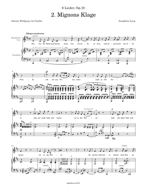 Lang, Josephine - 6 Lieder, Op.10, No2 - Mignons Klage