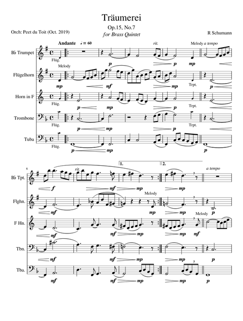 Traümerei, Op.15, No.7 - R Schumann (Brass Quintet)