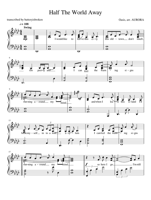 Aurora's Theme (Child of Light) Sheet Music for Piano (Solo