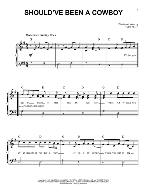 Should've Been A Cowboy - Toby Keith (Very Easy Piano)