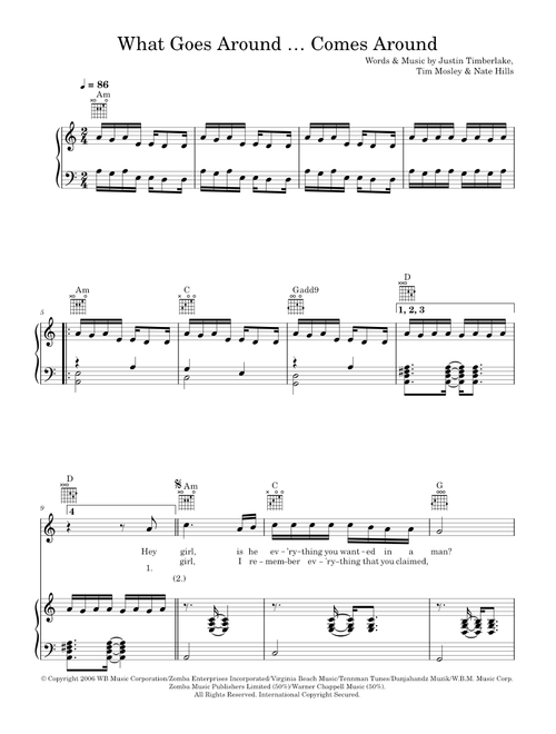 What Goes Around ... Comes Around Interlude - Justin Timberlake, Timbaland, Timbaland featuring Just (Piano-Vocal-Guitar (Piano Accompaniment))