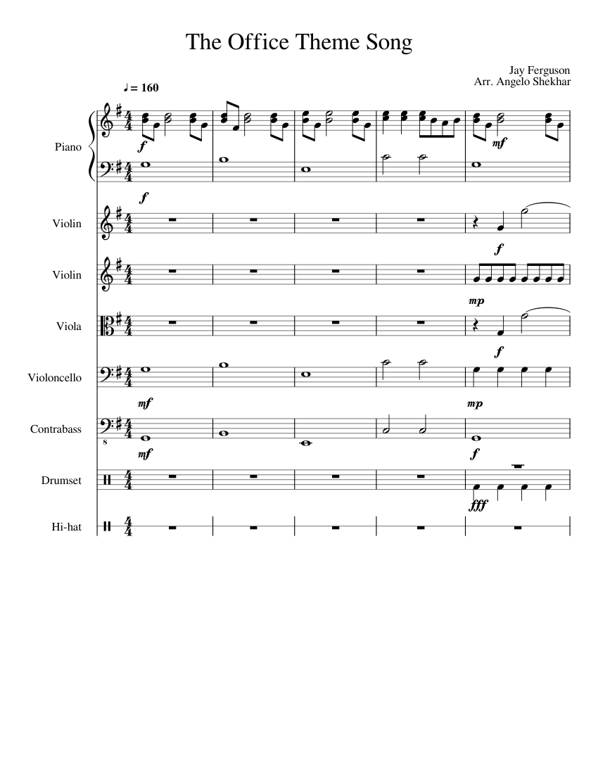 The Office Theme Song Sheet music for Piano, Contrabass, Violin, Viola &  more instruments (Mixed Ensemble) 