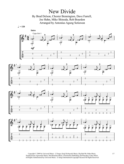 New Divide (Arr. Antonius Agung Setiawan) - Linkin Park (Guitar Tab)