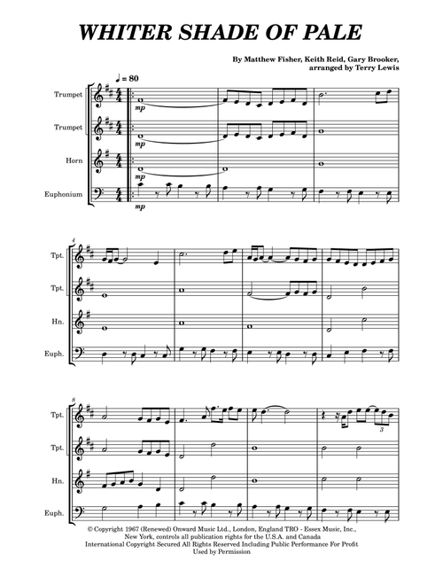 A Whiter Shade Of Pale (Arr. Terry Lewis) - Procol Harum (Brass Ensemble)
