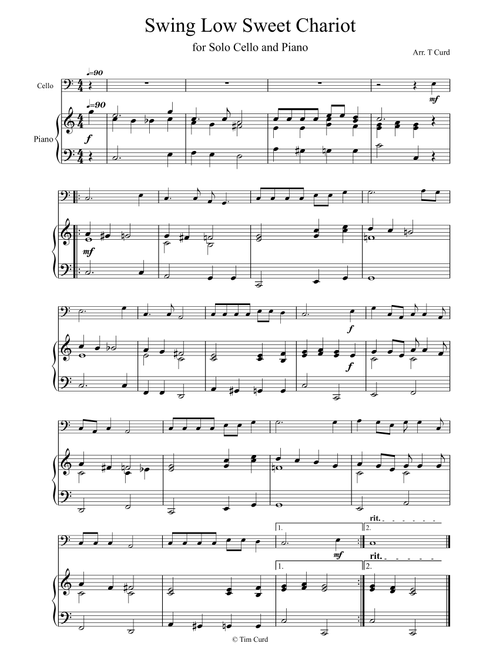 Swing Low Sweet Chariot for Solo Cello and Piano (Arr. Tim Curd) - trad. (Cello and Piano)