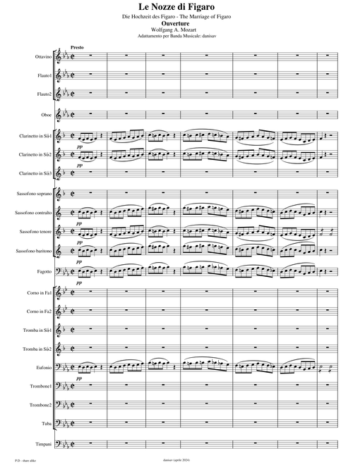 Le nozze di Figaro (The Marriage of Figaro) - K.492 - W. A. Mozart – Ouverture per Banda Musicale