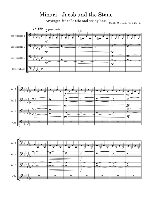 Jacob and the Stone – Emile Mosseri : Cello and Double bass quartet