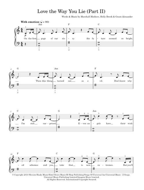 Love The Way You Lie, Part II - Rihanna, Rihanna feat. Eminem (Easy Piano)