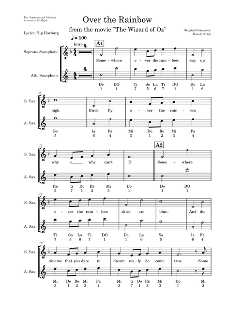 Somewhere Over The Rainbow – Judy Garland (Sax Duet)