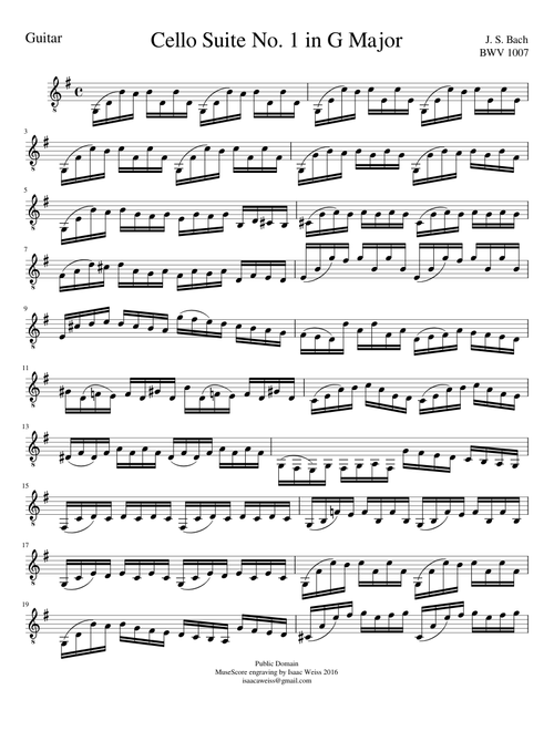 Bach Cello Suite No. 1 in G Major For Guitar
