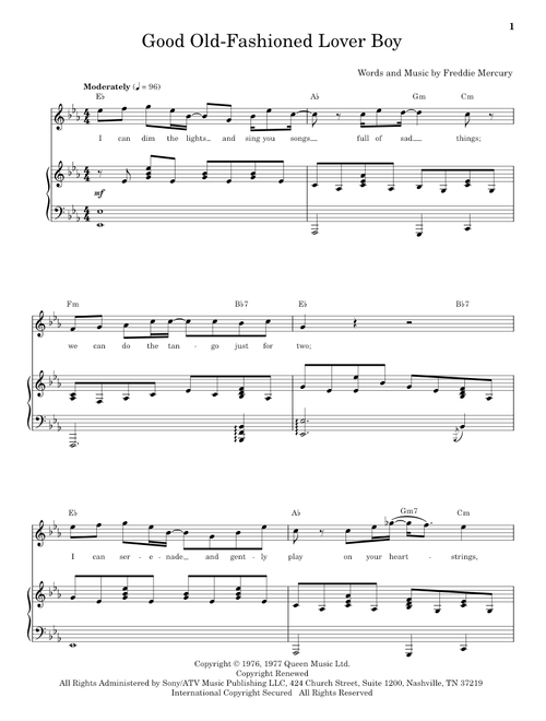 Good Old-Fashioned Lover Boy - Queen (Keyboard Transcription)