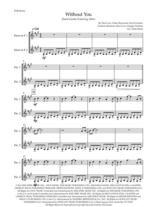 Without You (Arr. Fabio Britto) - David Guetta Featuring Usher (Instrumental Duet)