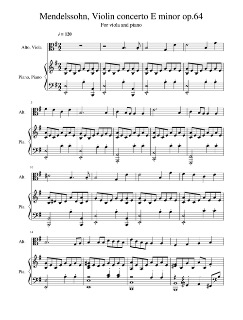 Mendelssohn Violin concerto E minor op 64, first movement , adapted for viola and piano