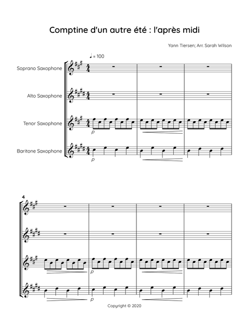 Comptine D'un Autre Été: L'après-midi (Arr. Sarah Wilson) - Yann Tiersen (Woodwind Ensemble)