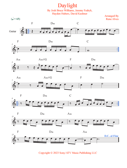 Daylight (Arr. Rene Alves) - David Kushner (Guitar and Piano)
