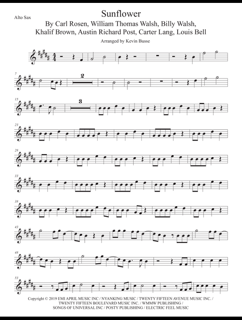 Sunflower (Arr. Kevin Busse) - Post Malone & Swae Lee (Alto Sax Solo)