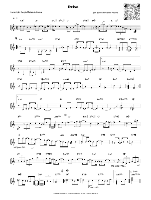 Deixa (Arr. Sérgio Matias da Cunha) - Baden Powell De Aquino (Piano Chords-Lyrics)