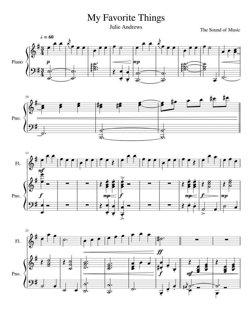 My Favorite Things Sheet Music for Piano, Flute (Solo) | MuseScore.com