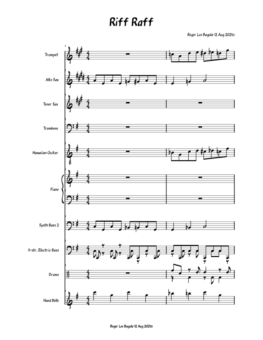 Riff Raff Self-Similar Sheet Music for Piano, Trombone, Saxophone alto ...